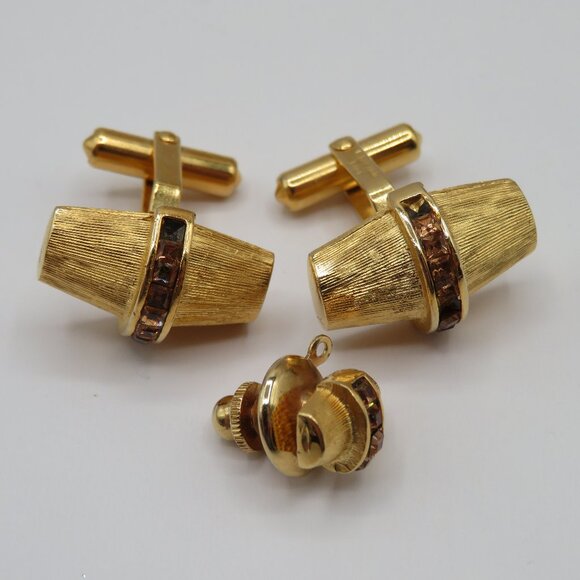 Christian Dior Other - Christian Dior Vintage Art Deco Cufflinks and Tie Tac Set Gold Tone Rhinestone